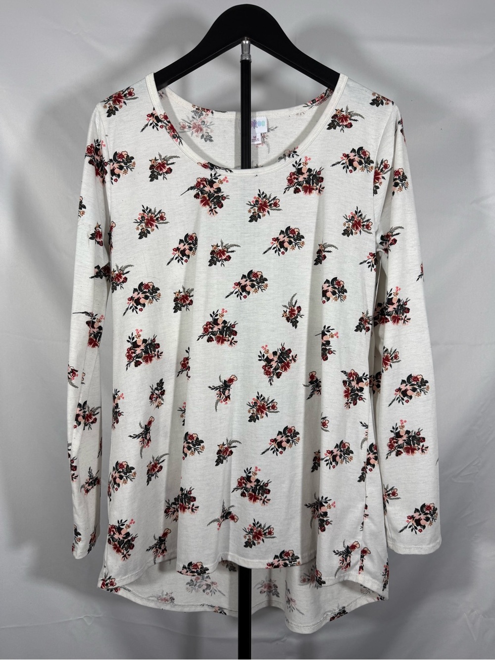 LuLaRoe Cream Long Sleeve Tee with Red & Black Floral Print